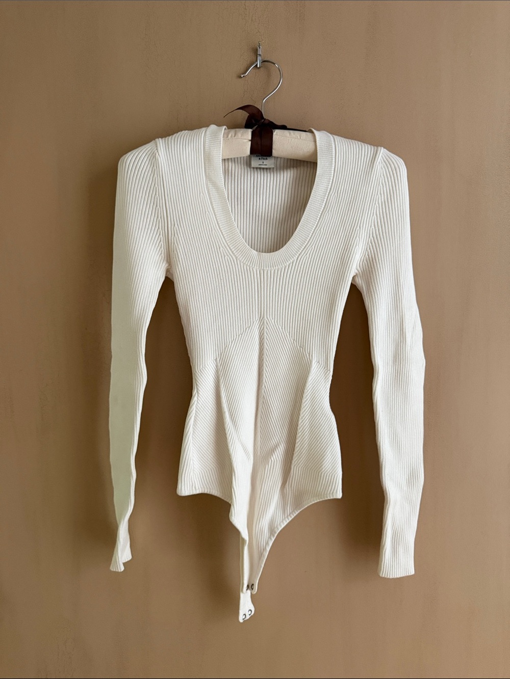Abercrombie & Fitch Cream Ribbed Scoop-Neck Bodysuit